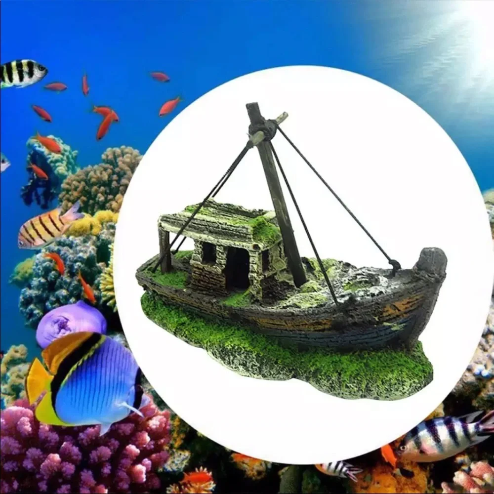 Aquarium Fish Tank Pirate Ship Wreck Ship Decor Resin Boat Accessorie Decoration